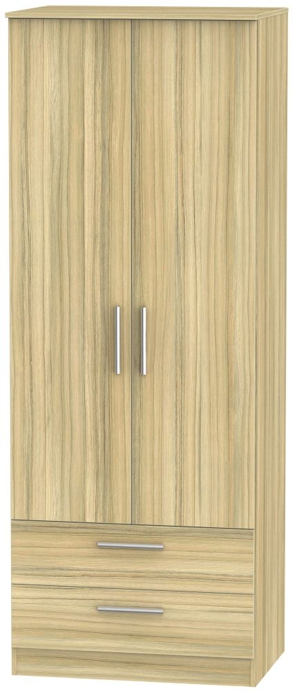 Contrast Modern Oak 2 Door 2 Drawer Wardrobe