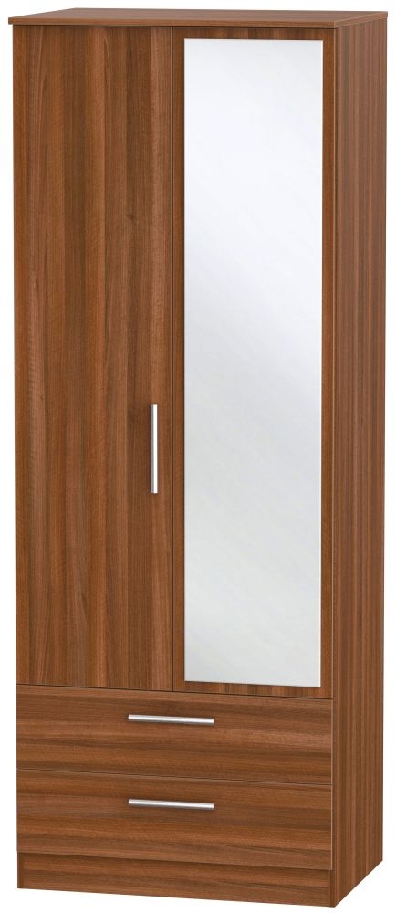 Contrast Noche Walnut 2 Door Tall Combi Wardrobe - 1 Mirror