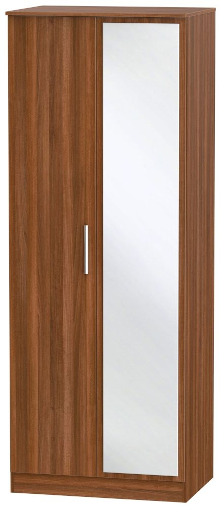 Contrast Noche Walnut 2 Door Tall Wardrobe - 1 Mirror