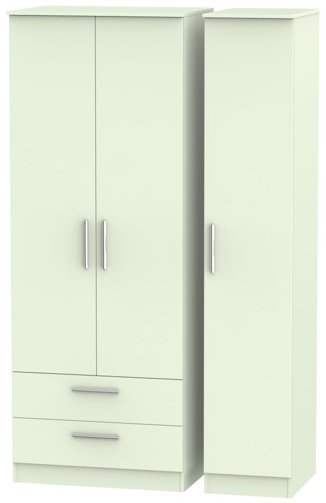 Contrast Cream 3 Door Triple Wardrobe - LHF 2 Drawers
