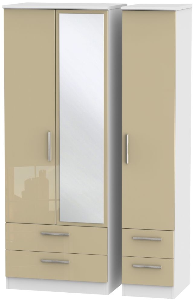 Knightsbridge Mushroom and White 3 Door Tall Combi Wardrobe - 1 Mirror