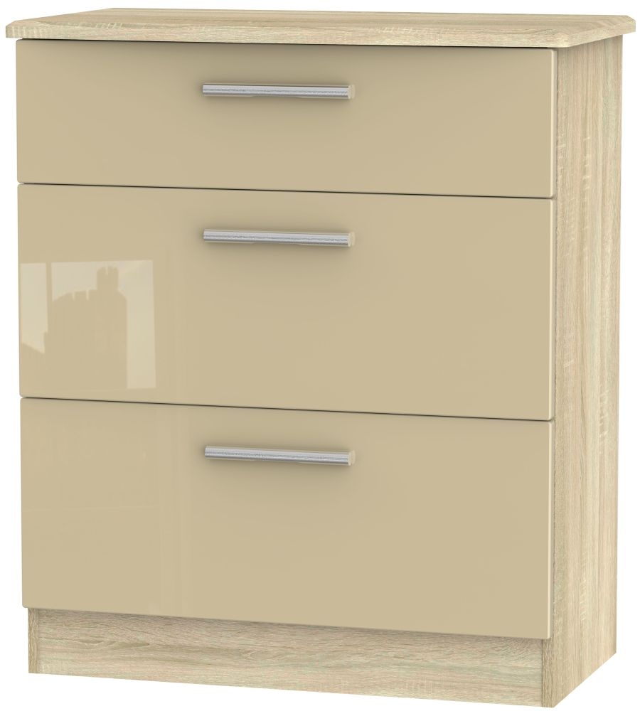 Knightsbridge Mushroom and Oak Effect 3 Drawer Deep Chest