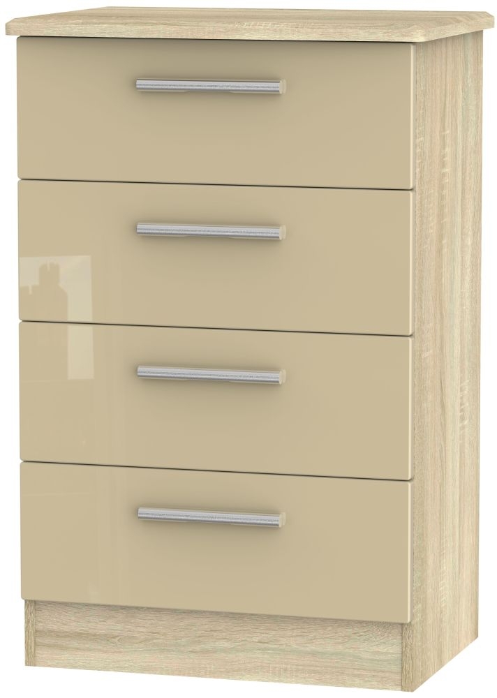 Knightsbridge Mushroom and Oak Effect 4 Drawer Midi Chest