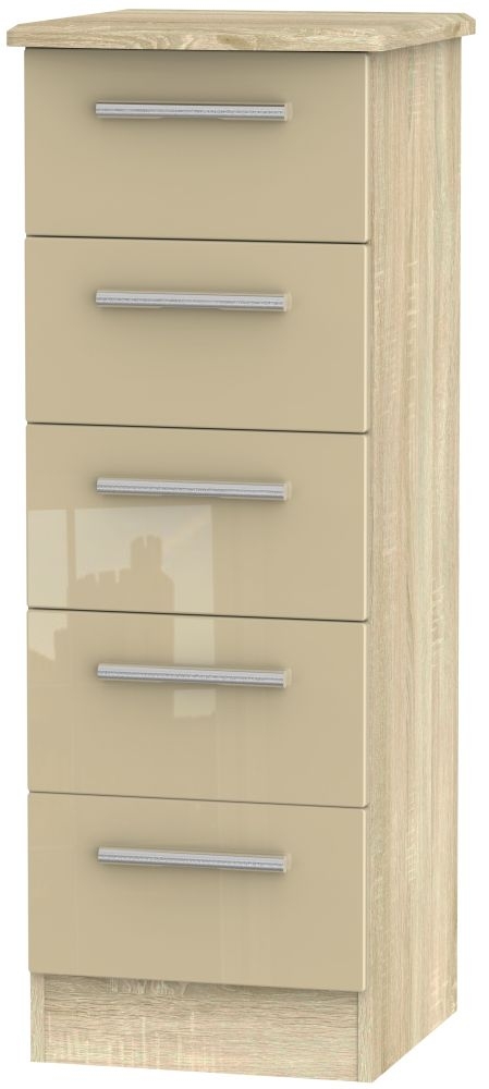 Knightsbridge Mushroom and Oak Effect 5 Drawer Narrow Chest