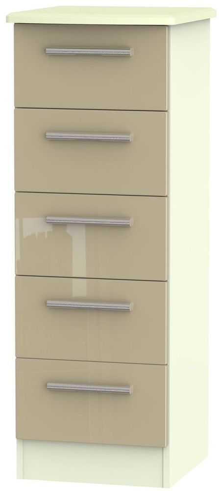 Knightsbridge 5 Drawer Tall Chest - High Gloss Mushroom and Cream