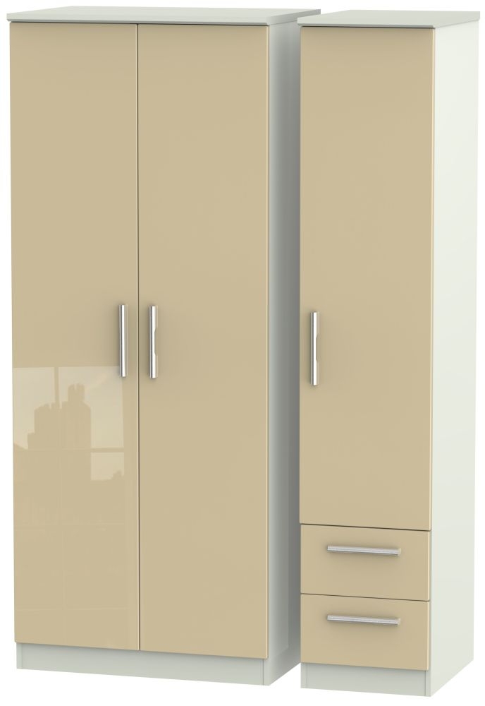 Knightsbridge Mushroom and Cashmere Matt 3 Door Triple Wardrobe - RHF 2 Drawers