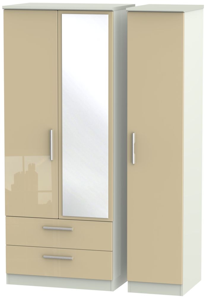 Knightsbridge Mushroom and Cashmere Matt 3 Door Combi Wardrobe - 1 Mirror and LHF 2 Drawers