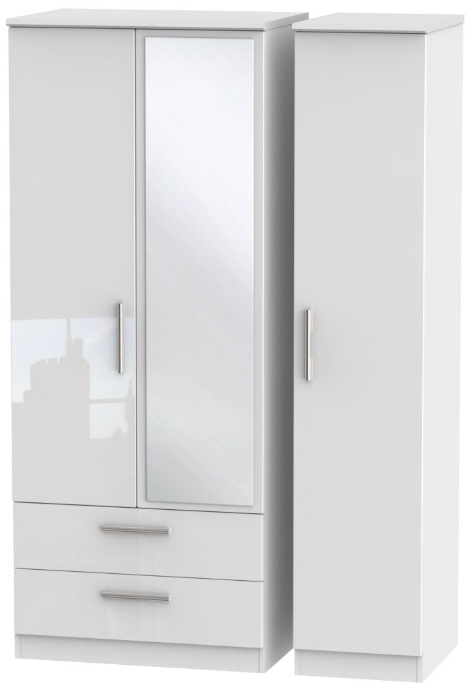 Knightsbridge 3 Door 2 Left Drawer Combi Wardrobe - High Gloss White