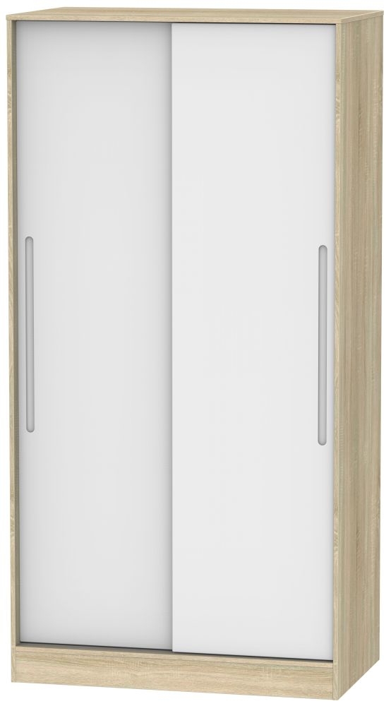 Monaco White Matt and Oak Effect 2 Door Sliding Wardrobe