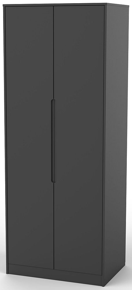 Monaco Black 2 Door Plain Tall Wardrobe