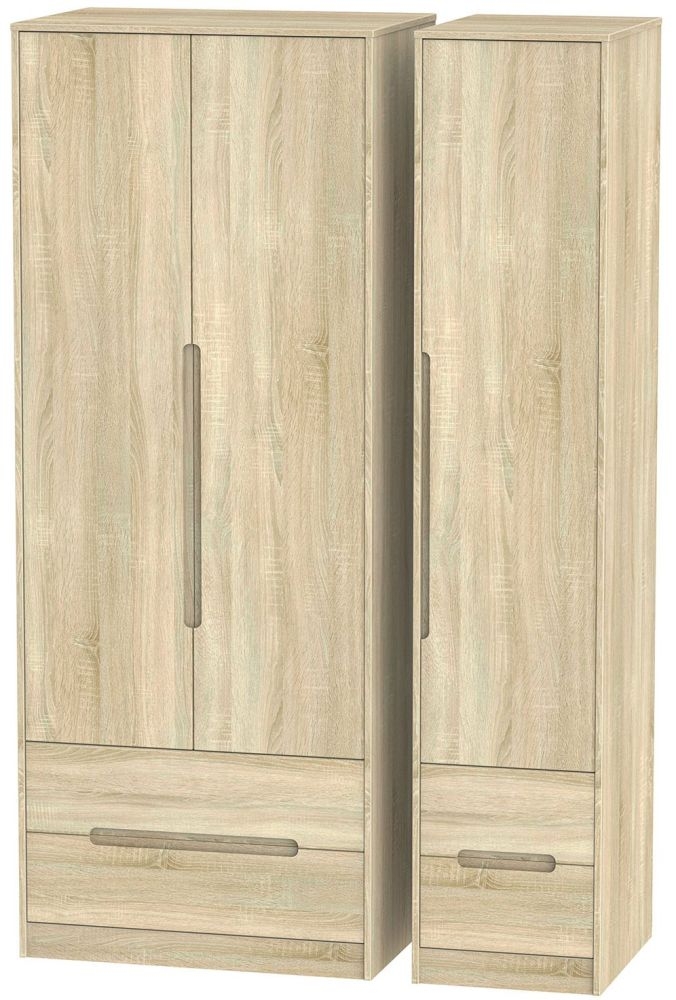 Monaco Oak Effect 3 Door Tall Triple Wardrobe - 4 Drawers