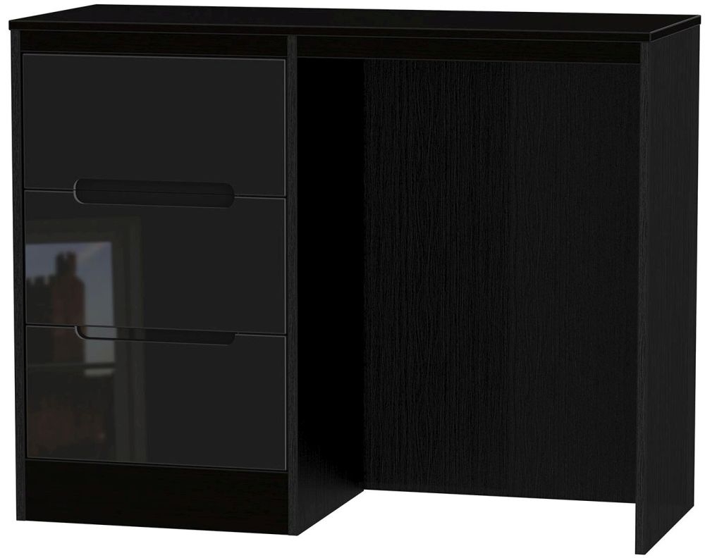 Monaco Black Gloss 3 Drawer Single Dressing Table
