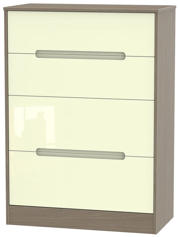 Monaco Cream Gloss and Toronto Walnut 4 Drawer Deep Chest