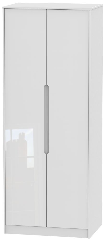 Monaco White Gloss 2 Door Plain Tall Wardrobe