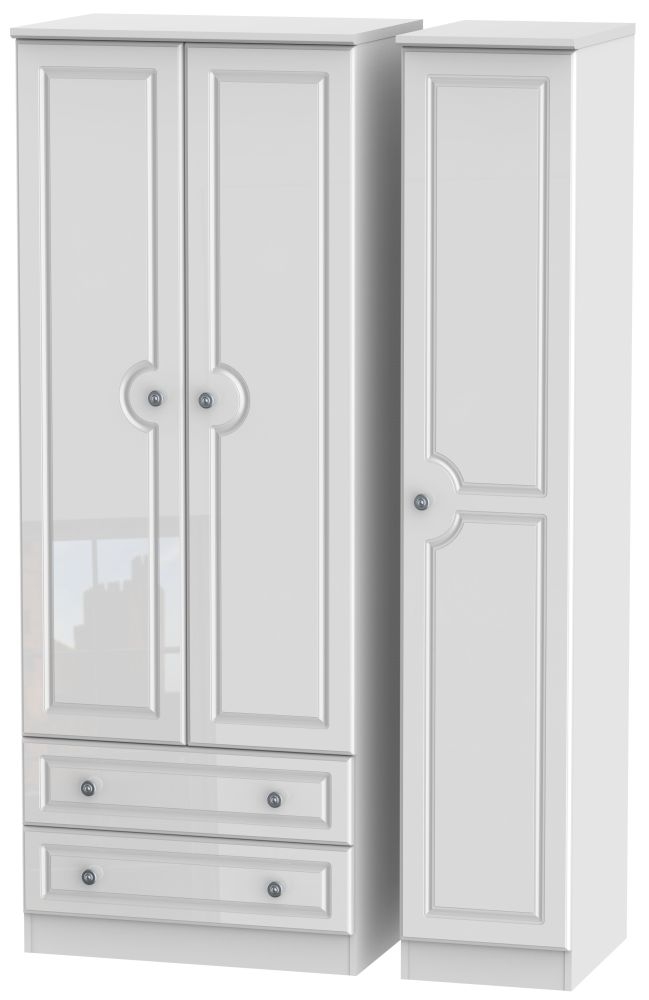 Pembroke White Gloss 3 Door Tall Triple Wardrobe - LHF 2 Drawers