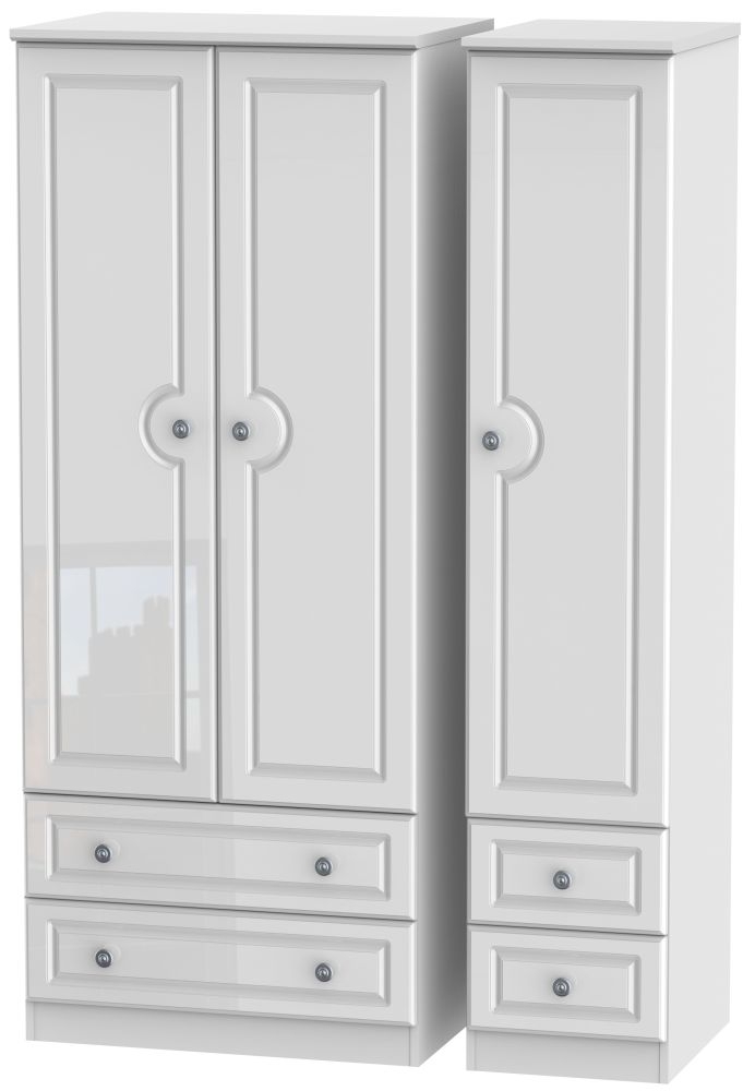 Pembroke White Gloss 3 Door Triple Wardrobe - 4 Drawers