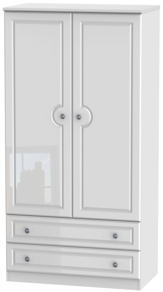 Pembroke White Gloss 2 Door 2 Drawer Double Wardrobe - H 182.4cm