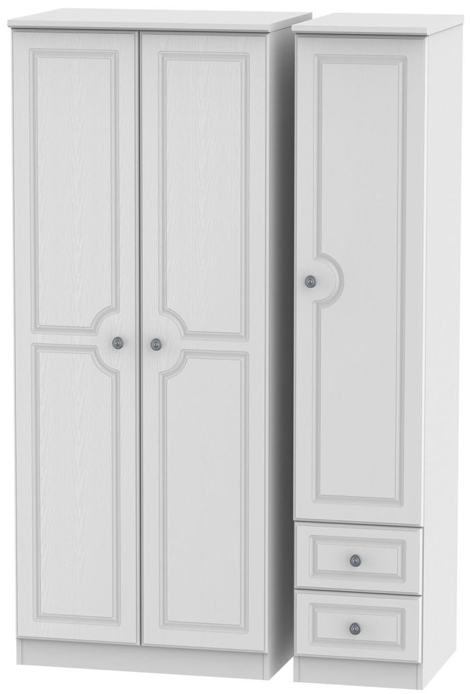 Pembroke White 3 Door Triple Wardrobe - RHF 2 Drawers
