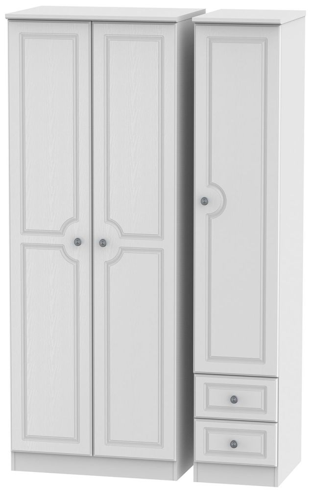 Pembroke White 3 Door Tall Triple Wardrobe - RHF 2 Drawers