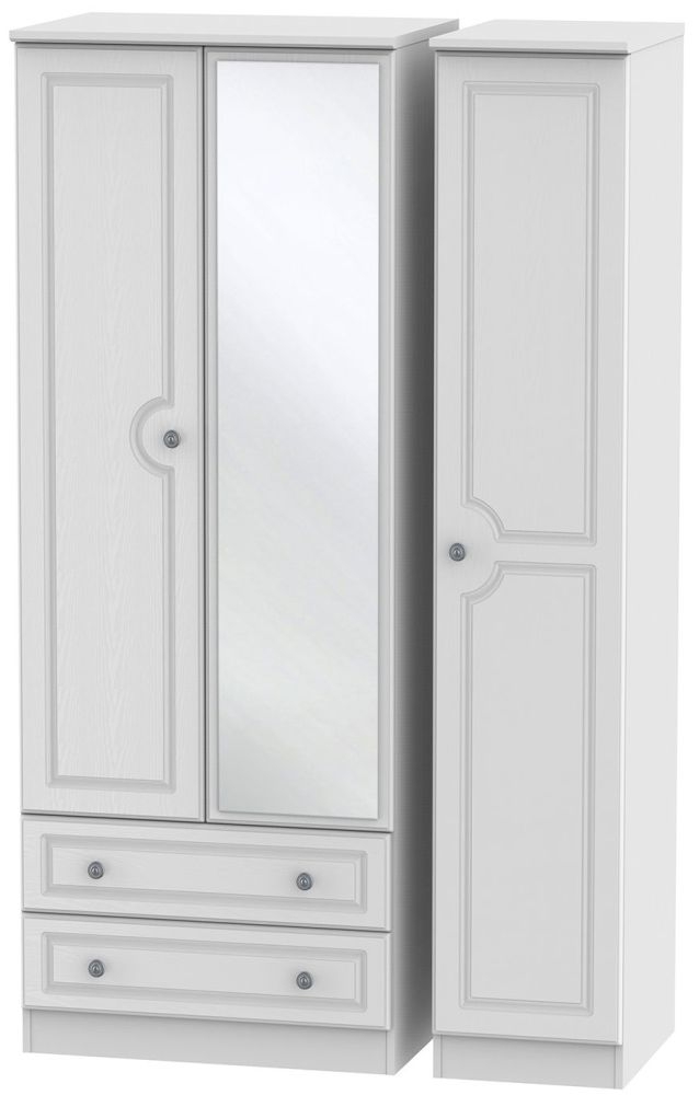 Pembroke White 3 Door Tall Combi Wardrobe - 1 Mirror and LHF 2 Drawers
