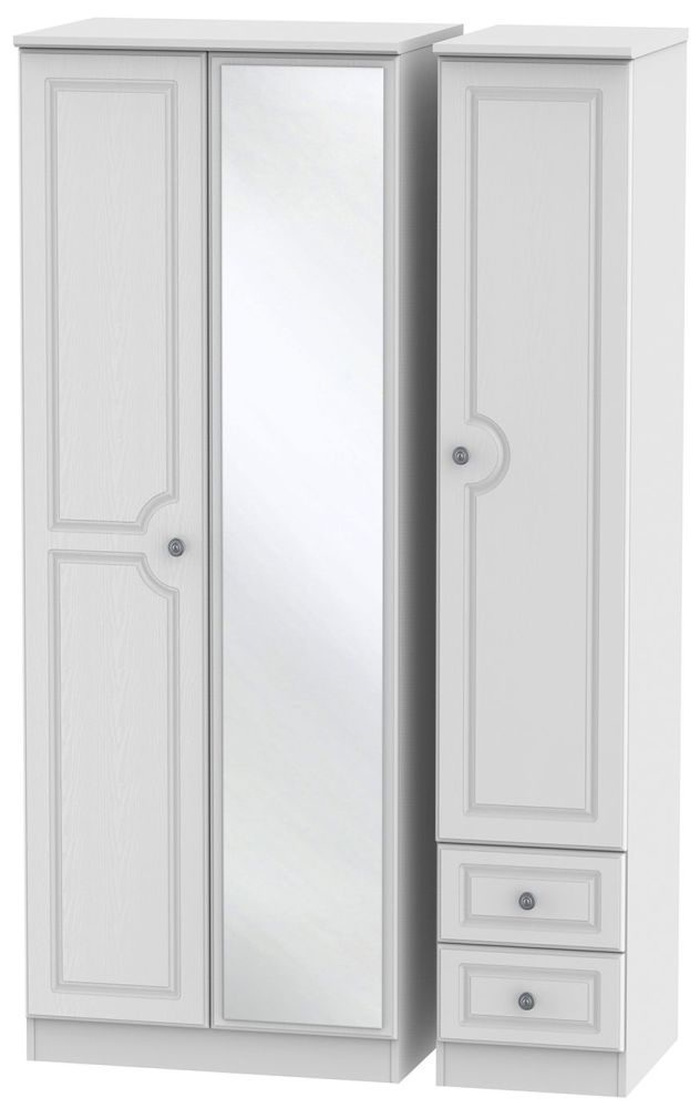 Pembroke White 3 Door Tall Combi Wardrobe - 1 Mirror and RHF 2 Drawers