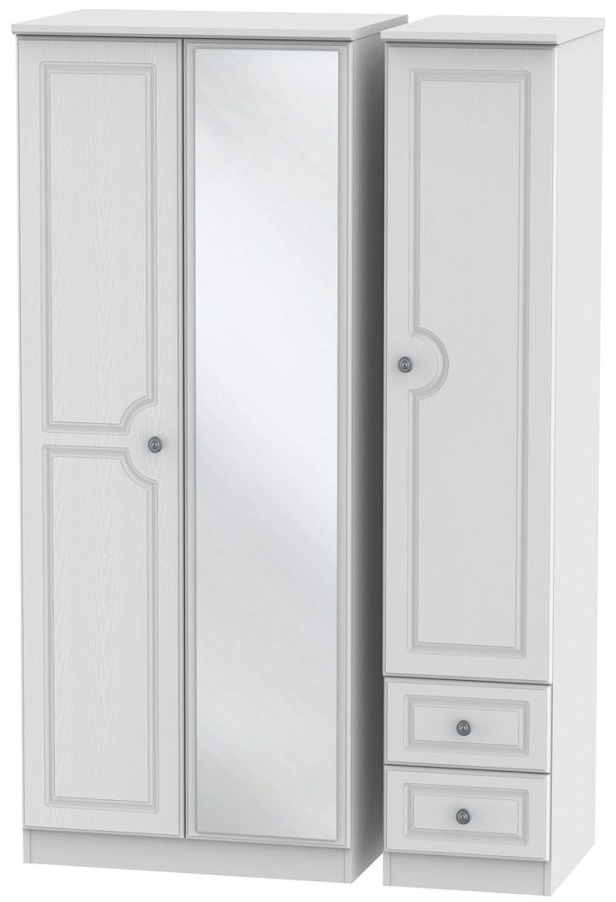 Pembroke White 3 Door Combi Wardrobe - 1 Mirror and RHF 2 Drawers