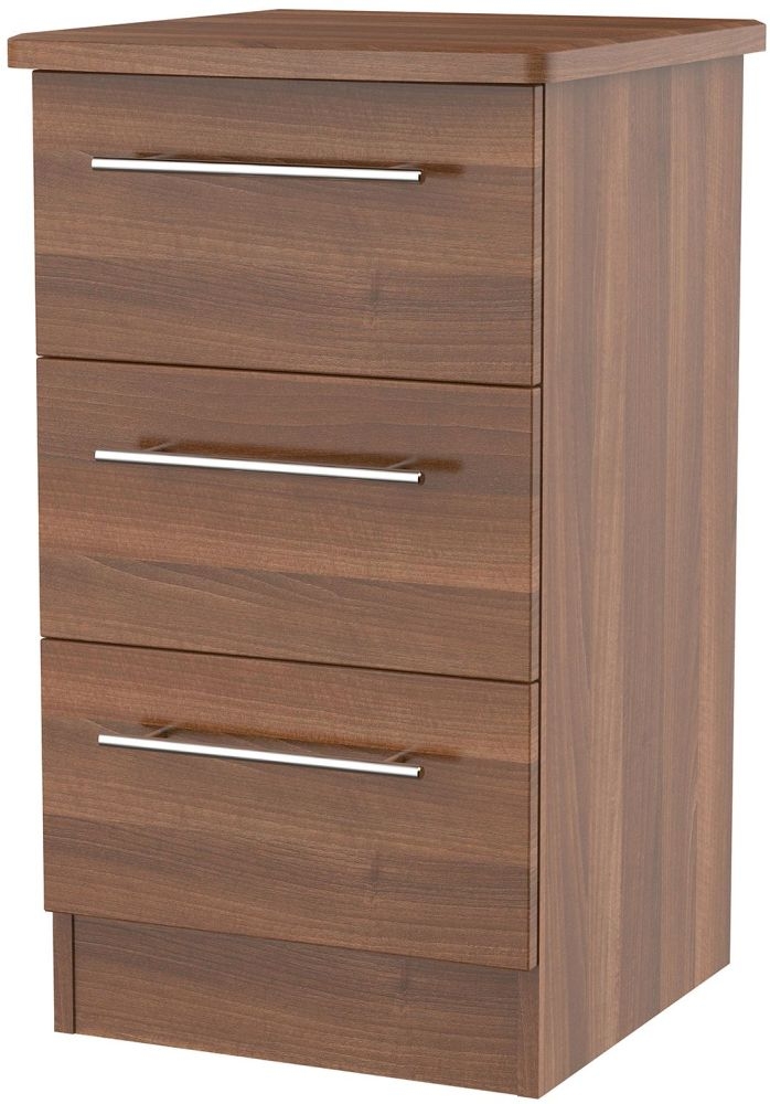 Sherwood Walnut Effect 3 Drawer Beside Cabinet