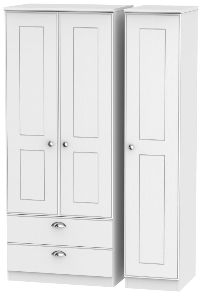 Victoria White 3 Door Triple Wardrobe - LHF 2 Drawers