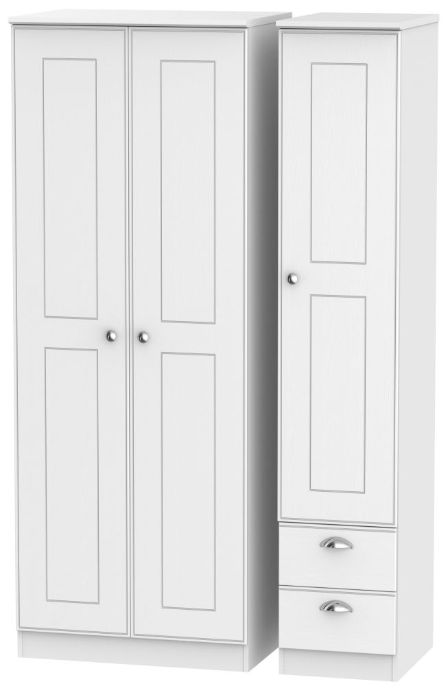 Victoria White 3 Door Tall Triple Wardrobe - RHF 2 Drawers