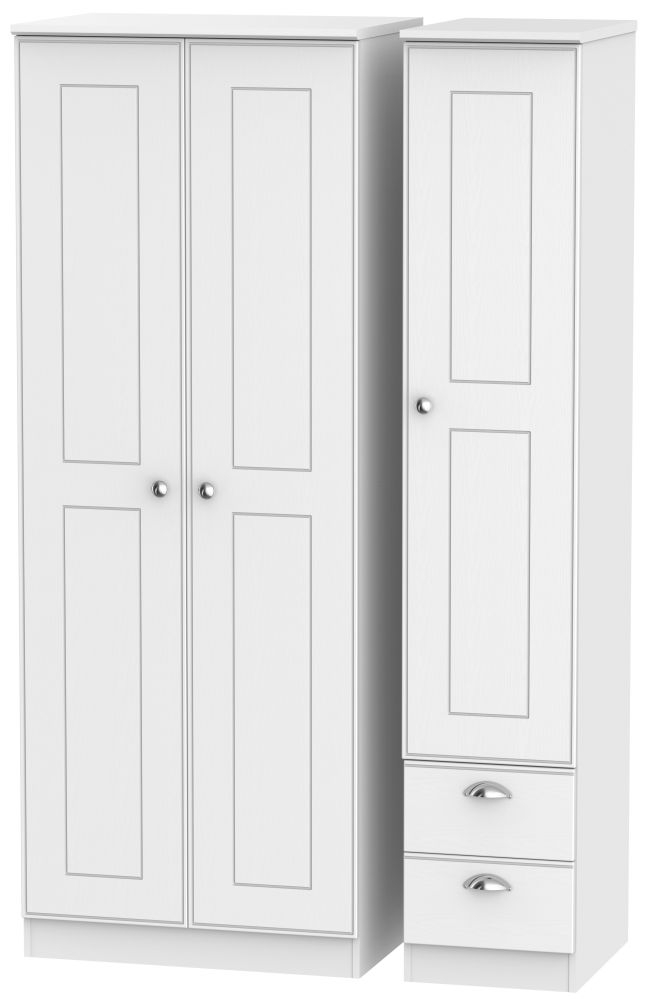 Victoria White 3 Door Triple Wardrobe - RHF 2 Drawers