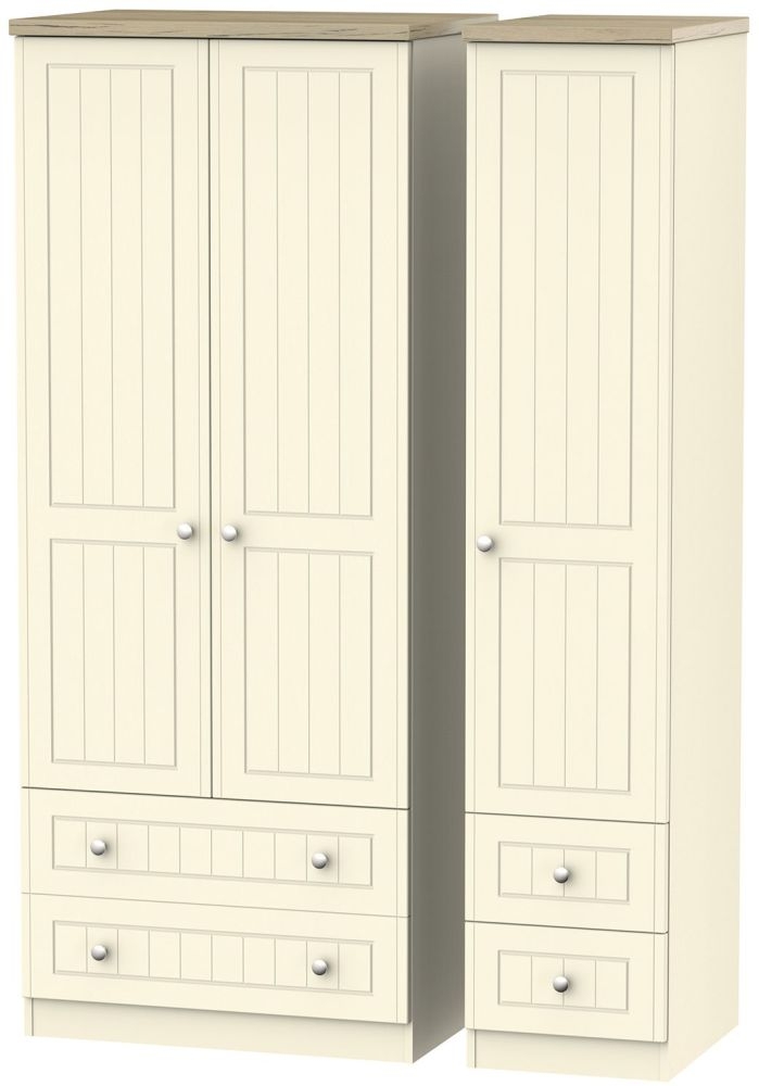 Vienna Cream 3 Door Triple Wardrobe - 4 Drawers