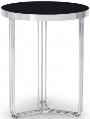 Product photograph of Gillmore Space Finn Black Glass And Chrome Round Side Table from Choice Furniture Superstore