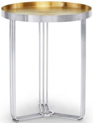 Product photograph of Gillmore Space Finn Brass Brushed And Chrome Round Side Table from Choice Furniture Superstore