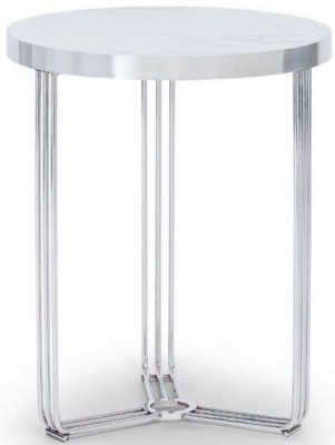 Product photograph of Gillmore Space Finn White Marble And Chrome Round Side Table from Choice Furniture Superstore