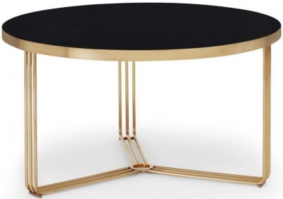 Product photograph of Gillmore Space Finn Black Glass And Brass Brushed Round Coffee Table from Choice Furniture Superstore