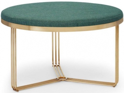 Product photograph of Finn Green Woven Upholstered And Brass Brushed Round Coffee Table from Choice Furniture Superstore