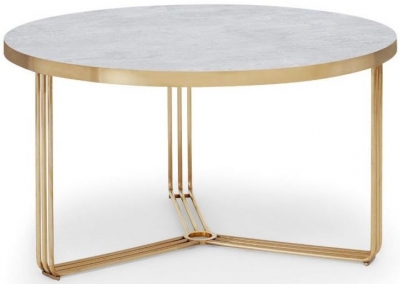 Product photograph of Finn Pale Stone And Brass Metal Round Coffee Table from Choice Furniture Superstore