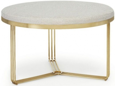 Product photograph of Finn Silver Woven Upholstered And Brass Brushed Round Coffee Table from Choice Furniture Superstore