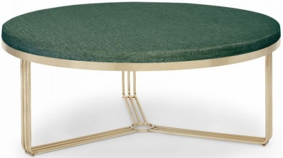 Product photograph of Gillmore Space Finn Conifer Green Woven Fabric And Brass Brushed Large Round Coffee Table from Choice Furniture Superstore