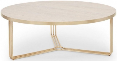 Product photograph of Finn Pale Oak And Brass Metal Large Round Coffee Table from Choice Furniture Superstore