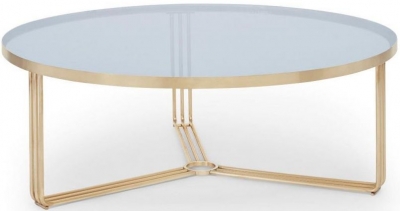 Product photograph of Gillmore Space Finn Smoked Glass And Brass Brushed Large Round Coffee Table from Choice Furniture Superstore