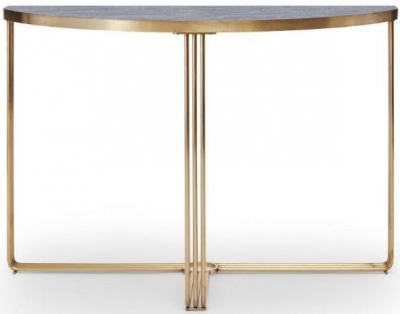 Product photograph of Gillmore Space Finn Dark Oak Laminate And Brass Brushed Half Moon Console Table from Choice Furniture Superstore