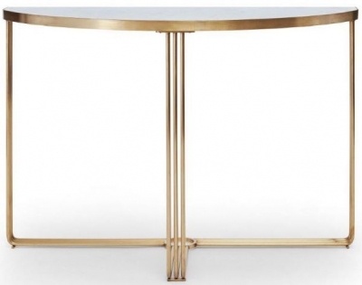 Product photograph of Finn White Marble And Brass Metal Half Moon Console Table from Choice Furniture Superstore