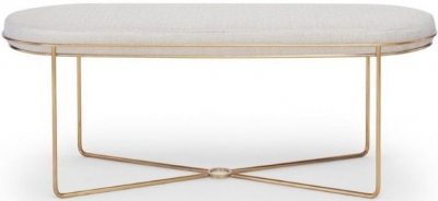 Finn Natural Woven Upholstered And Brass Brushed Oval Stool