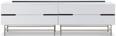 Product photograph of Alberto White And Chrome Metal Low Sideboard - 220cm from Choice Furniture Superstore