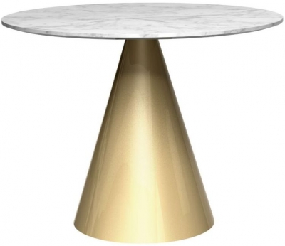 Product photograph of Gillmore Space Oscar White Marble 80cm Small Round Dining Table With Brass Brushed Conical Base from Choice Furniture Superstore