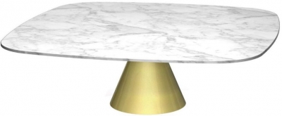 Product photograph of Gillmore Space Oscar White Marble Large Square Coffee Table With Brass Brushed Conical Base from Choice Furniture Superstore