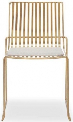 Product photograph of Gillmore Space Finn Natural Woven Fabric And Brass Brushed Stacking Dining Chair Sold In Pairs from Choice Furniture Superstore