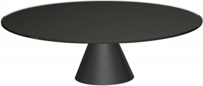 Product photograph of Gillmore Space Oscar Black Glass Large Round Coffee Table With Black Conical Base from Choice Furniture Superstore