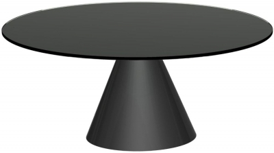 Oscar Black Glass Round Coffee Table With Black Cone Base 80cm